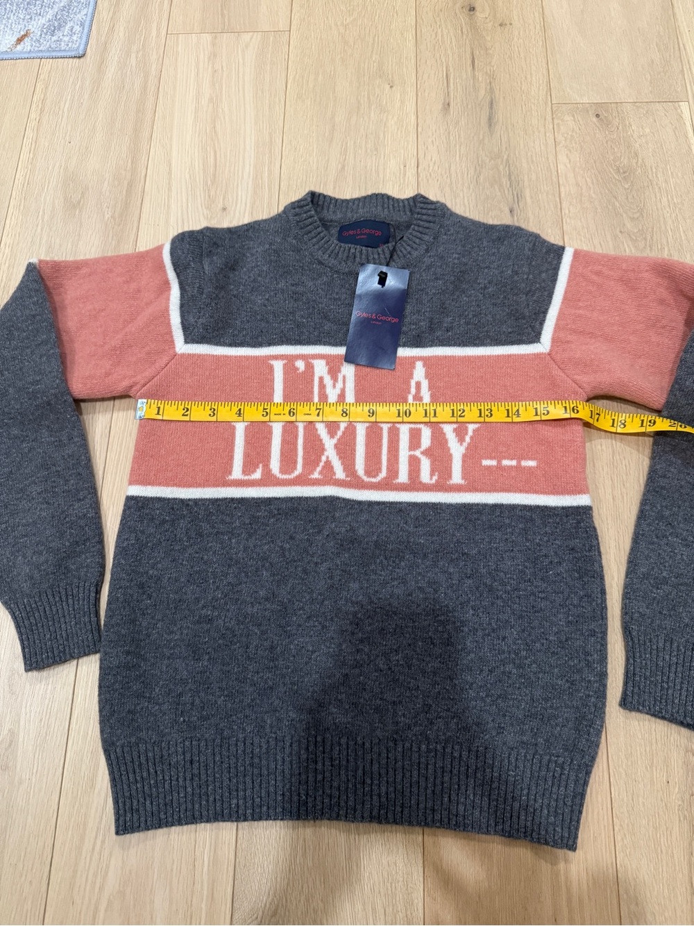 Princess Diana Relaxed Crewneck Sweater in Grey and Dusty Pink - 'I'M A LUXURY' - Picture 9 of 13